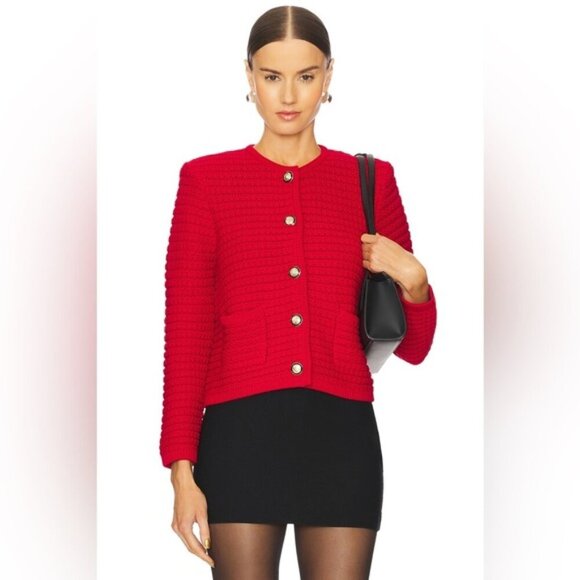 NEW Ba&sh Bash Gaspard  Tweed Cardigan Jacket in Red | size 2 / M - Picture 2 of 14